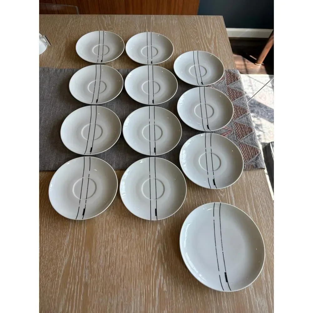 Vintage Ćmielów Poland Porcelain Coffee Tea Set - MCM Black Line Geometric